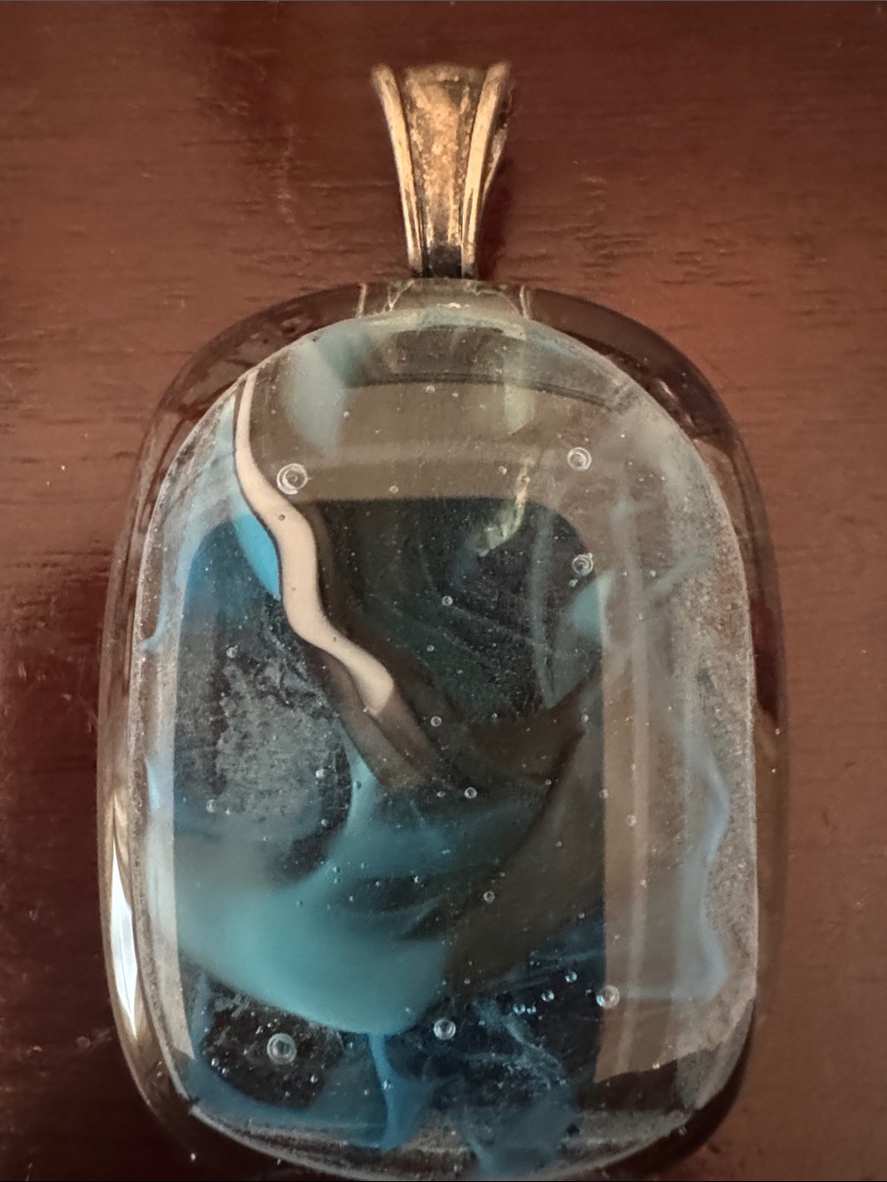 Handmade Fused Glass Pendant • Blue Aqua Abstract Ocean Inspired Art Glass